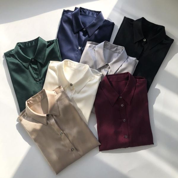 women's blouses & shirts brand fashion women high luxury spring autumn elegant luster satin stretch slim silk long-sleeved shirt blouse, White
women's blouses & shirts brand fashion women high luxury spring autumn elegant luster satin stretch slim silk long-sleeved shirt blouse, White