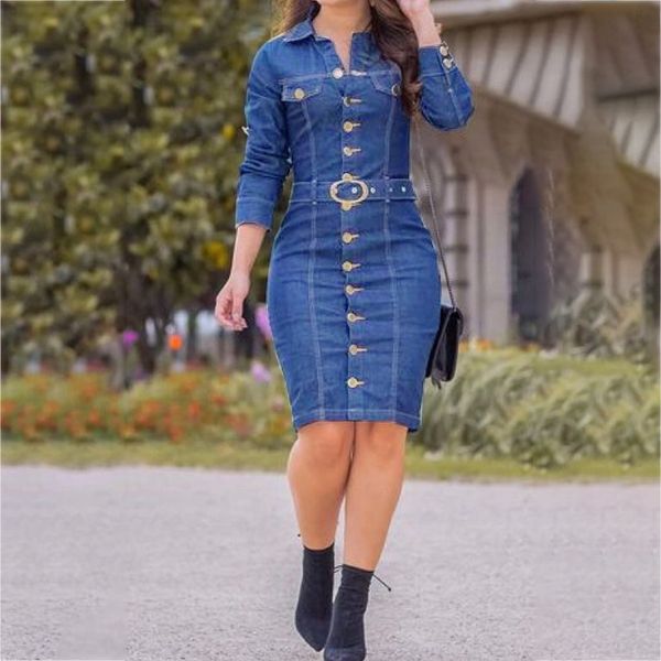 women vintage long sleeve button up knee length skinny denim dress vintage bodycon midi jeans dresses belt vestidos fall winter, Black;gray
women vintage long sleeve button up knee length skinny denim dress vintage bodycon midi jeans dresses belt vestidos fall winter, Black;gray