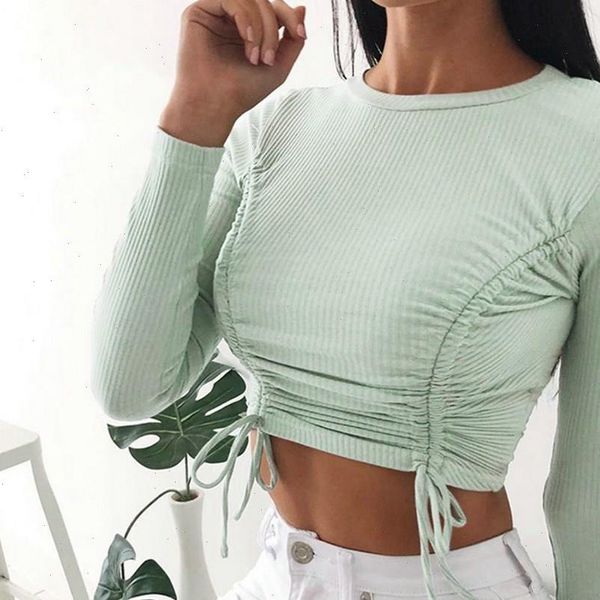 long sleeve crop autumn casual drawstring ruched t shirt female bandage cropped tshirt for women clothing, White
long sleeve crop autumn casual drawstring ruched t shirt female bandage cropped tshirt for women clothing, White