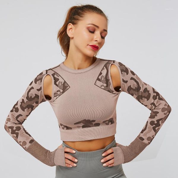 yoga outfits seamless crop shirt long sleeve camouflage hollow out skinny clothes fitness women's slim workout running 1, White;red
yoga outfits seamless crop shirt long sleeve camouflage hollow out skinny clothes fitness women's slim workout running 1, White;red