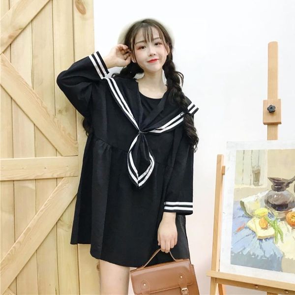 casual dresses blue&black harajuku sailor collar tie doll dress japanese soft sister pretty girl loose kawaii preppy style full sleeve, Black;gray
casual dresses blue&black harajuku sailor collar tie doll dress japanese soft sister pretty girl loose kawaii preppy style full sleeve, Black;gray
