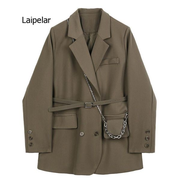 women brown pocket big size blazer new lapel long sleeve loose fit jacket fashion tide spring autumn 2021, White;black
women brown pocket big size blazer new lapel long sleeve loose fit jacket fashion tide spring autumn 2021, White;black
