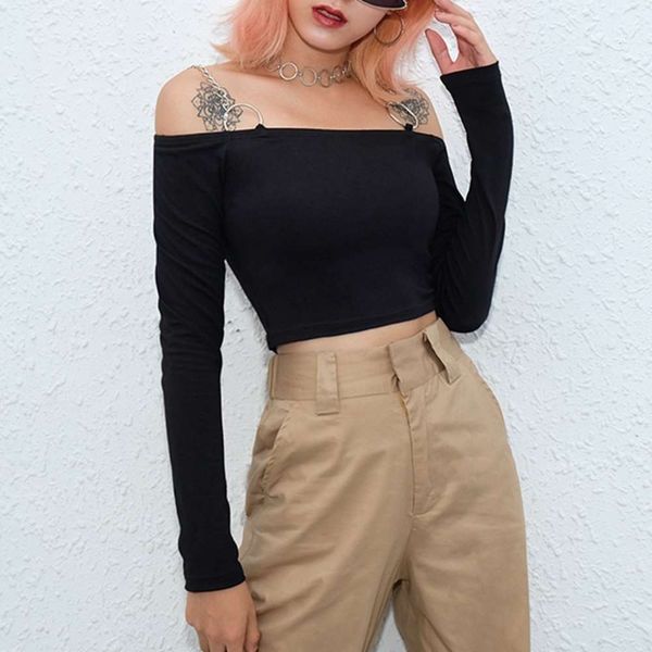 2020 summer men's new one shoulder chain sling short open navel long sve t-shirt, White
2020 summer men's new one shoulder chain sling short open navel long sve t-shirt, White