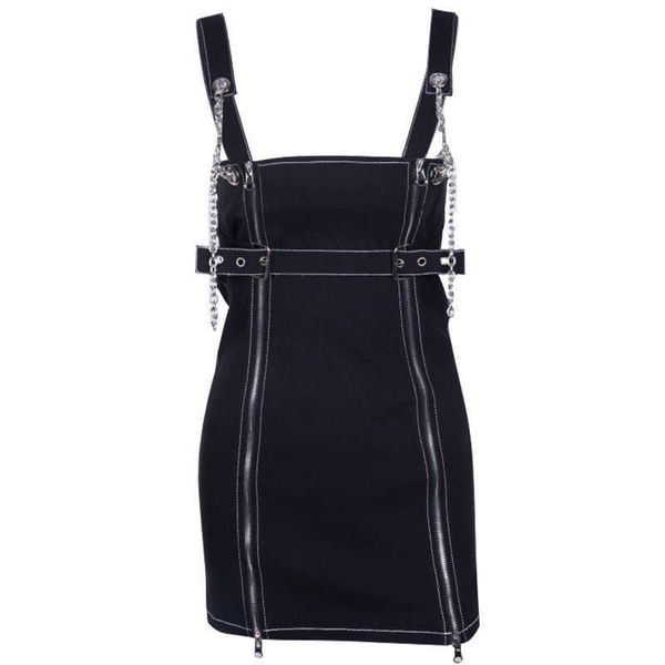 off shoulder punk metal chain denim strap dres streetwear spring zipper split belt sleeve mini 210601, Black;gray
off shoulder punk metal chain denim strap dres streetwear spring zipper split belt sleeve mini 210601, Black;gray