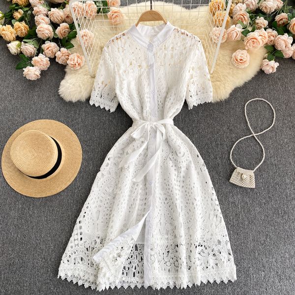 summer black/white hollow out women single breasted dress female vintage short sleeve high waist party vestidos female robe 2021, Black;gray
summer black/white hollow out women single breasted dress female vintage short sleeve high waist party vestidos female robe 2021, Black;gray