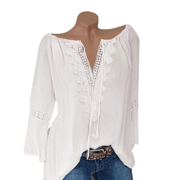 women shirts lace solid large size long sleeve v neck splice fashion trend elegant noble vogue summer blouse shirts, White
women shirts lace solid large size long sleeve v neck splice fashion trend elegant noble vogue summer blouse shirts, White
