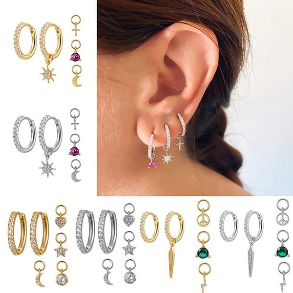 hoop & huggie fashion classic two earrings four small pendants moon/star/cross/beaded women's high jewelry party birthday gift, Golden;silver
hoop & huggie fashion classic two earrings four small pendants moon/star/cross/beaded women's high jewelry party birthday gift, Golden;silver