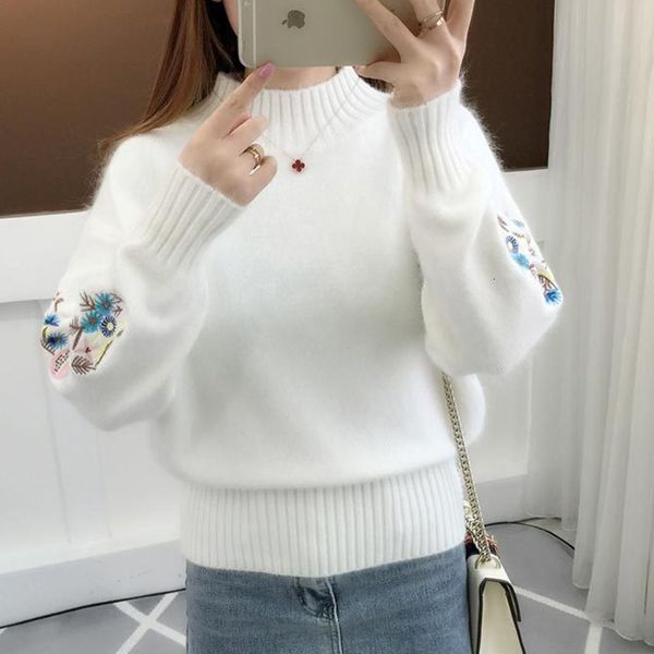 2021 new women half turtleneck embroidered sweater female knitted pullover autumn winter ladies casual jumper pull gnri, White;black
2021 new women half turtleneck embroidered sweater female knitted pullover autumn winter ladies casual jumper pull gnri, White;black