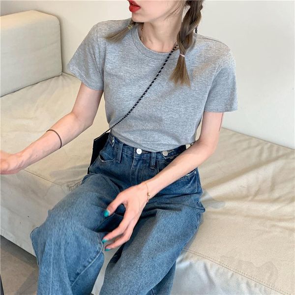 women's t-shirt short simple t shirt solid color round neck thin sleeved cotton bottoming poleras de mujer clothing ef50ts, White
women's t-shirt short simple t shirt solid color round neck thin sleeved cotton bottoming poleras de mujer clothing ef50ts, White