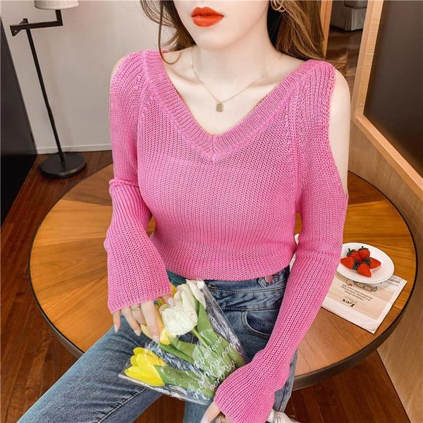 women's sweaters 2021 autumn fashion v-neck strapless long sleeve sweater sweet age-reducing blouse., White;black
women's sweaters 2021 autumn fashion v-neck strapless long sleeve sweater sweet age-reducing blouse., White;black