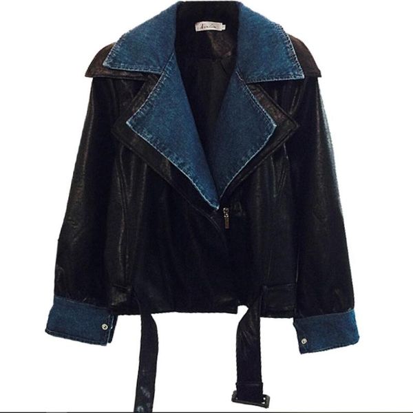 women's jackets 2021 springautumn fashion motorcycle leather women short pu lapel denim stitching loose coat, Black;brown
women's jackets 2021 springautumn fashion motorcycle leather women short pu lapel denim stitching loose coat, Black;brown