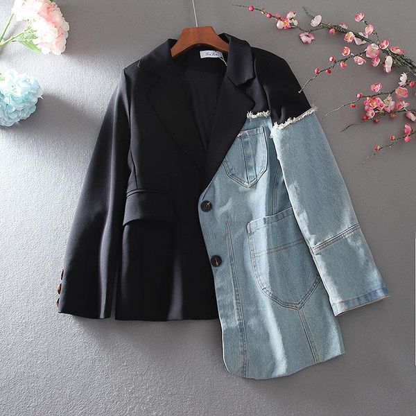 women's suits & blazers superaen autumn fashion retro jeans patchwork contrast slim irregular loose suit jacket casual blazer women, White;black
women's suits & blazers superaen autumn fashion retro jeans patchwork contrast slim irregular loose suit jacket casual blazer women, White;black