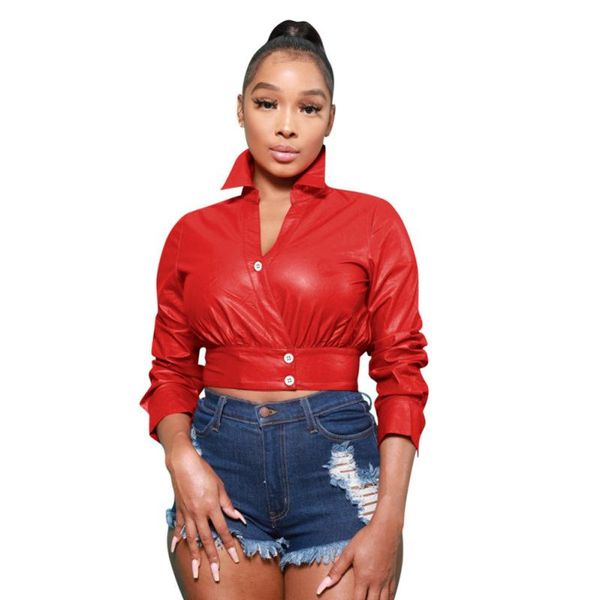 women's jackets red pu leather jacket cropped short fashion button up v neck long sleeve crop outerwear coat bomber women, Black;brown
women's jackets red pu leather jacket cropped short fashion button up v neck long sleeve crop outerwear coat bomber women, Black;brown