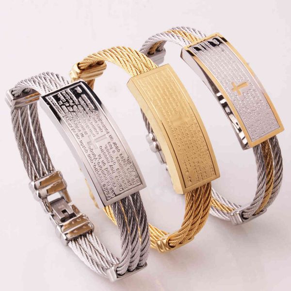 fashion men 3 rows wire chain bracelet bangle punk stainless steel cross bible religion christ prayer male, Golden;silver
fashion men 3 rows wire chain bracelet bangle punk stainless steel cross bible religion christ prayer male, Golden;silver