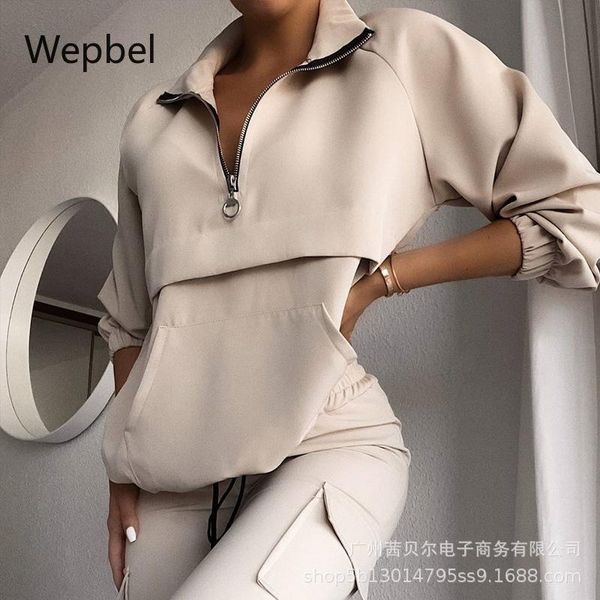 women's two piece pants wepbel zipper collar overalls suit casual women sets half long-sleeve 2 outfits, White
women's two piece pants wepbel zipper collar overalls suit casual women sets half long-sleeve 2 outfits, White
