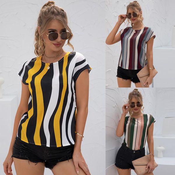 women's t-shirt ladies fashion casual trendy printed cotton tees woman striped open back drop 524, White
women's t-shirt ladies fashion casual trendy printed cotton tees woman striped open back drop 524, White