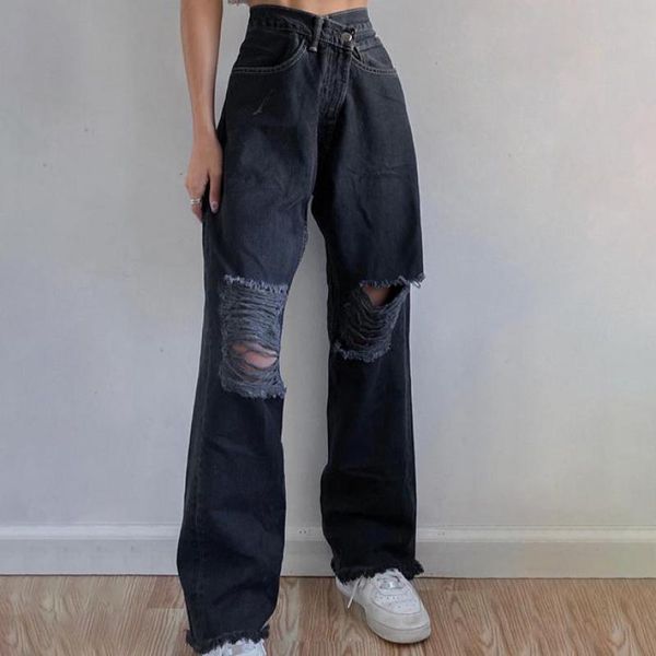 women's jeans spring fashion ripped harajuku high waist frayed casual hip hop straight leg pants, Blue
women's jeans spring fashion ripped harajuku high waist frayed casual hip hop straight leg pants, Blue