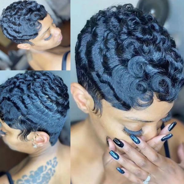 2021 new black color short curly bob pixie cut none lace front wig human hair wigs with bangs for black women remy indian, Black;brown
2021 new black color short curly bob pixie cut none lace front wig human hair wigs with bangs for black women remy indian, Black;brown