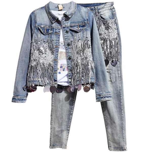 women's two piece pants plus size 2xlwomen's sets casual denim jacket trousers embroidered tassel jeans and 2, White
women's two piece pants plus size 2xlwomen's sets casual denim jacket trousers embroidered tassel jeans and 2, White