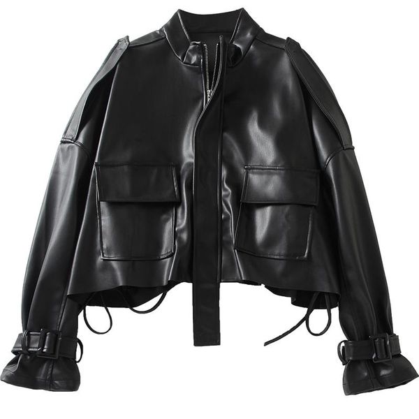 women's leather & faux spring autumn coats loose large size lady pu jackets trendy female streetwear vintage outerwear, Black
women's leather & faux spring autumn coats loose large size lady pu jackets trendy female streetwear vintage outerwear, Black