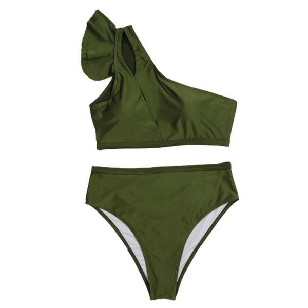 women's swimwear women one shoulder high waist two-piece ruffle bandeau bra briefs swimsuit bikini bathing suit beach party, White;black
women's swimwear women one shoulder high waist two-piece ruffle bandeau bra briefs swimsuit bikini bathing suit beach party, White;black
