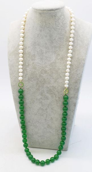 chains freshwater pearl near round 8-9mm and green/red jade 12mm necklace nature fppj wholesale beads 32inch, Silver
chains freshwater pearl near round 8-9mm and green/red jade 12mm necklace nature fppj wholesale beads 32inch, Silver