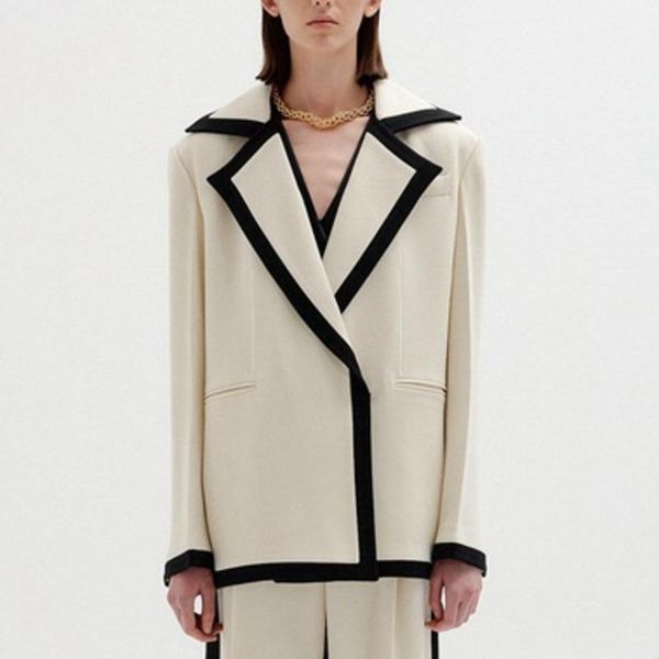 women's suits & blazers black white contrast design suit lapel silhouette loose ladies coat women designer outwear female, White;black
women's suits & blazers black white contrast design suit lapel silhouette loose ladies coat women designer outwear female, White;black