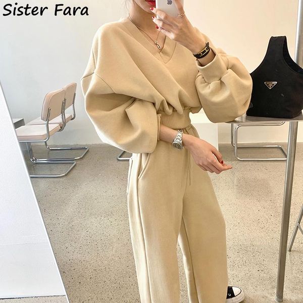 women's two piece pants sister fara autumn winter suit women long sleeve v-neck pullover +drawstring high waist casual, White
women's two piece pants sister fara autumn winter suit women long sleeve v-neck pullover +drawstring high waist casual, White