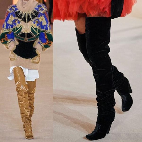 boots charming ladies super thigh high pleated long patent leather 10 cm spike heels square toe stage over the knee knight, Black
boots charming ladies super thigh high pleated long patent leather 10 cm spike heels square toe stage over the knee knight, Black