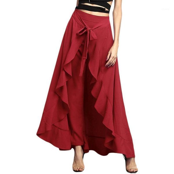 women solid color ruffle irregular high waist culottes long pants for beach party endq skirts, Black
women solid color ruffle irregular high waist culottes long pants for beach party endq skirts, Black