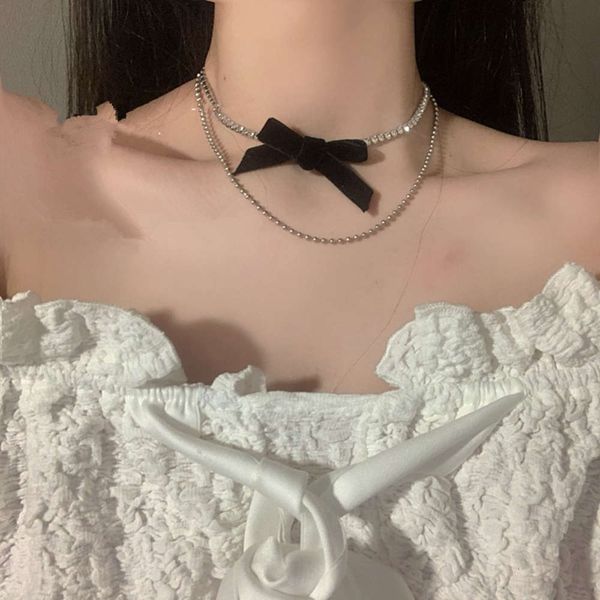 hbp fashion french niche design double layer necklace flash diamond black flannel bow cold wind clavicle chain girl, Silver
hbp fashion french niche design double layer necklace flash diamond black flannel bow cold wind clavicle chain girl, Silver
