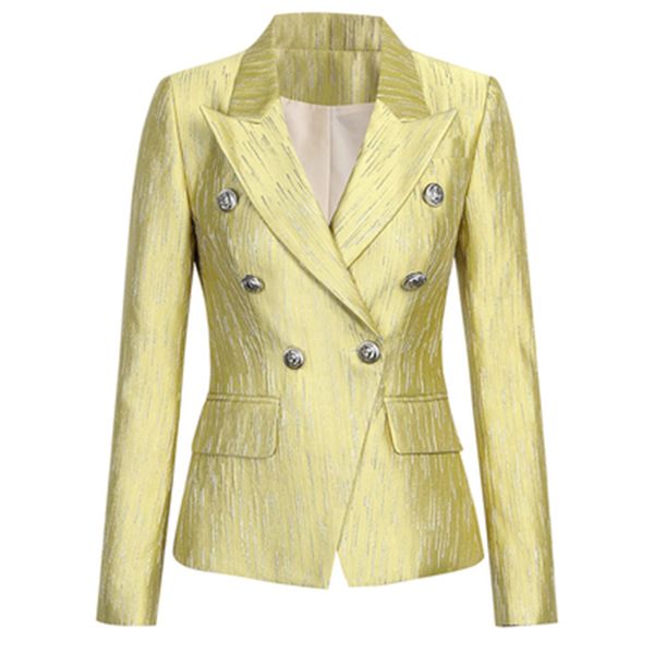 bright silk luxury design yellow women temperament long sleeve double breasted textured autumn blazer coat, White;black
bright silk luxury design yellow women temperament long sleeve double breasted textured autumn blazer coat, White;black