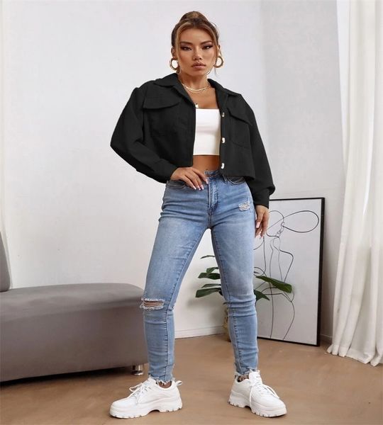 petite corduroy flap pocket crop jacket jeans autumn and winter short women's wear 220118, Black;brown
petite corduroy flap pocket crop jacket jeans autumn and winter short women's wear 220118, Black;brown