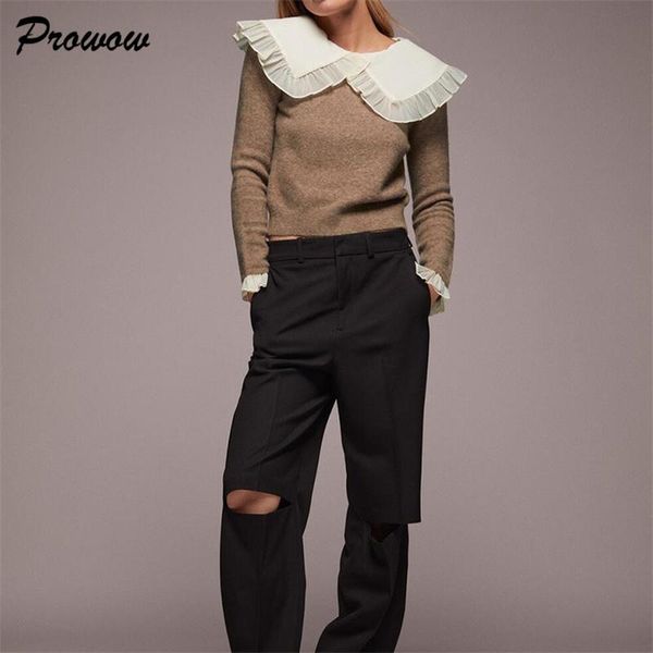 fashion patchwork ruffles sweater collar women knitted pullover female casual long sleeve coffee color autumn sweater chic, White;black
fashion patchwork ruffles sweater collar women knitted pullover female casual long sleeve coffee color autumn sweater chic, White;black