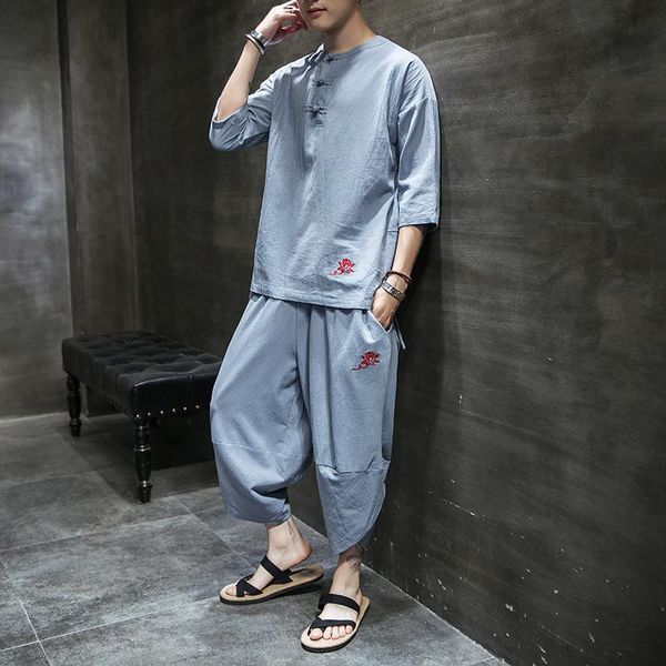 men's tracksuits chinese style vintage tracksuit men half sleeve cropped pants 2 piece sets loose fit summer man clothing plus size 4x, Gray
men's tracksuits chinese style vintage tracksuit men half sleeve cropped pants 2 piece sets loose fit summer man clothing plus size 4x, Gray