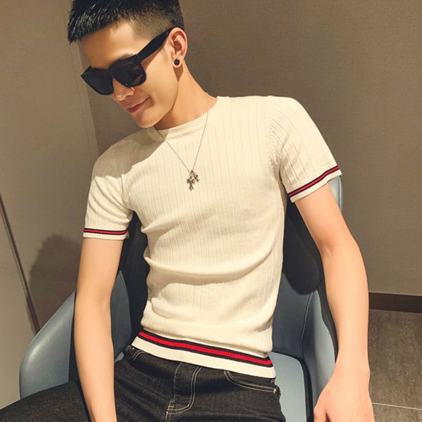 men's shirt with solid knitted sleeves short the casual neck tshirt streetwear clothing 2021 new summer t voum, White
men's shirt with solid knitted sleeves short the casual neck tshirt streetwear clothing 2021 new summer t voum, White