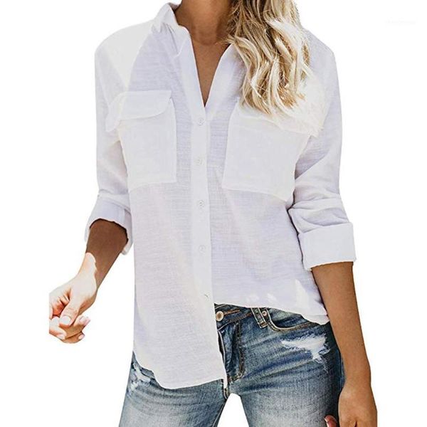 women's blouses & shirts fashion vintage cotton linen women shirt solid color long sleeve lapel two pockets and, White
women's blouses & shirts fashion vintage cotton linen women shirt solid color long sleeve lapel two pockets and, White
