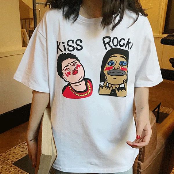 kiss and rock funny ugly cartoon letter print summer harajuku t-shirt women korean creative female casual spoof cute loose, White
kiss and rock funny ugly cartoon letter print summer harajuku t-shirt women korean creative female casual spoof cute loose, White