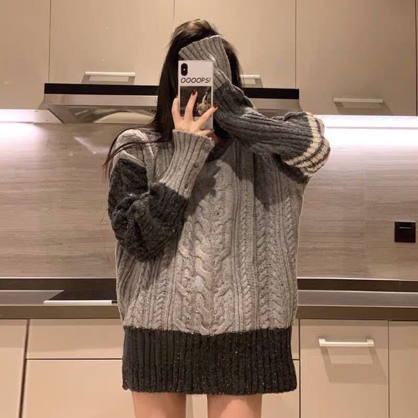 tb college four bar stripe color matching coarse hemp round neck female lazy foreign style sweater couple, White
tb college four bar stripe color matching coarse hemp round neck female lazy foreign style sweater couple, White