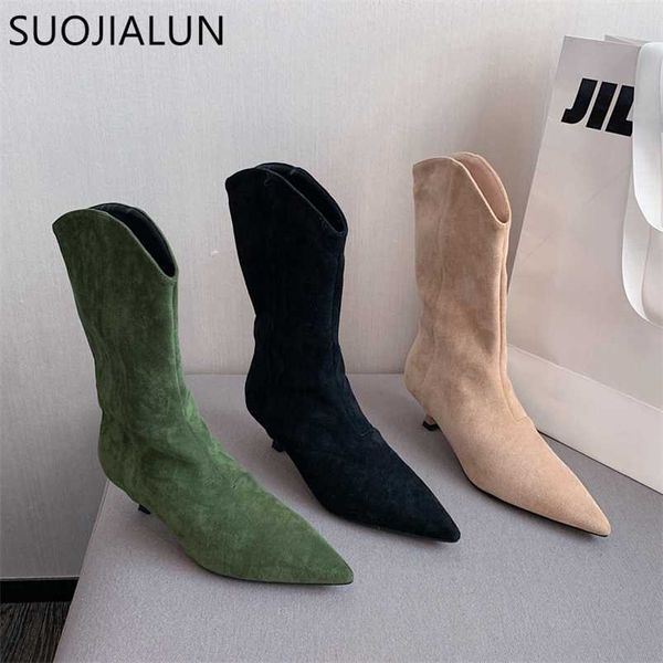 suojialun brand women short boots shoes fashion thin low heel pointed toe ladies mid-calf boots suede slip on chelsea boots 211103, Black
suojialun brand women short boots shoes fashion thin low heel pointed toe ladies mid-calf boots suede slip on chelsea boots 211103, Black