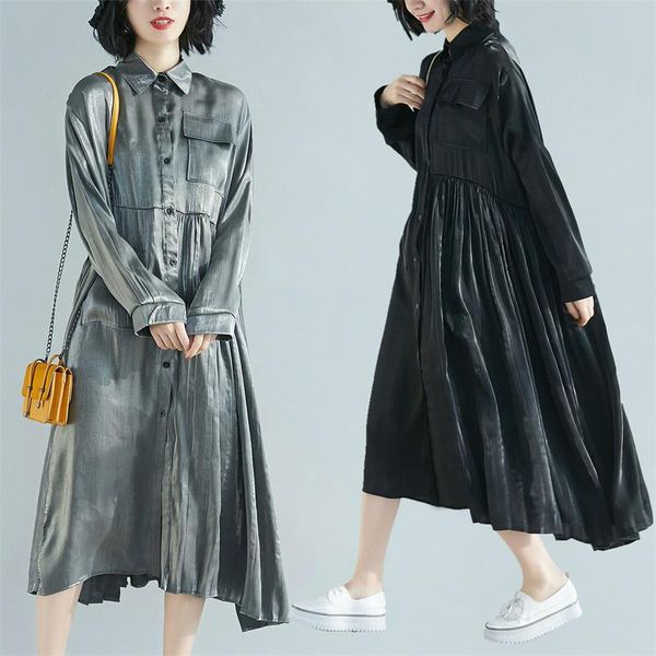 casual dresses long dress maxi loose sleeve stitching pleated women single breasted pocket vestidos solid black, Black;gray
casual dresses long dress maxi loose sleeve stitching pleated women single breasted pocket vestidos solid black, Black;gray