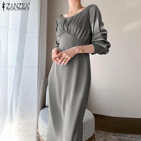 casual dresses satin party dress women spring o neck long puff sleeve sundress zanzea elegant side split zipper kaftan female robe, Black;gray
casual dresses satin party dress women spring o neck long puff sleeve sundress zanzea elegant side split zipper kaftan female robe, Black;gray