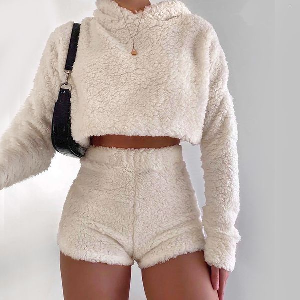 2021 new autumn winter outfits women solid long sleeve hooded crop and high waist slim shorts casual short plush two pieces set 4rt8, White;black
2021 new autumn winter outfits women solid long sleeve hooded crop and high waist slim shorts casual short plush two pieces set 4rt8, White;black