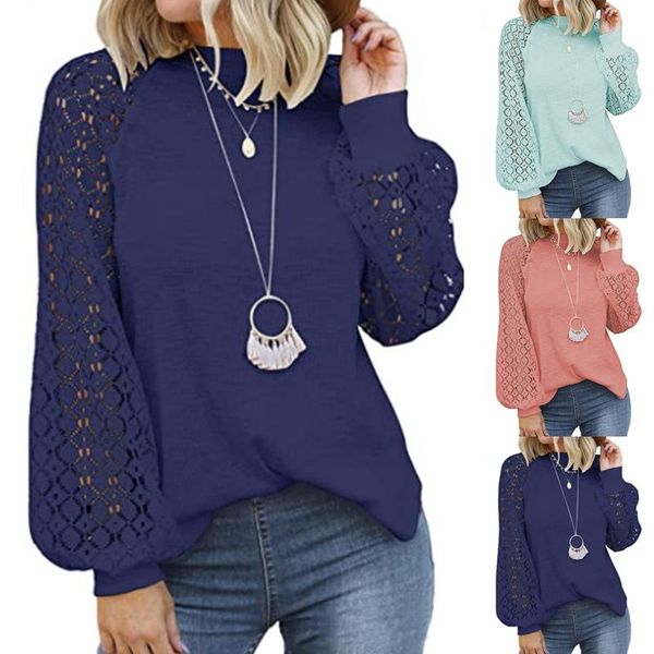 women's blouses & shirts women lace stitching winter solid color o neck long-sleeved loose elegant female casual streetwear blusa, White
women's blouses & shirts women lace stitching winter solid color o neck long-sleeved loose elegant female casual streetwear blusa, White