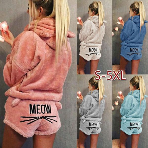 women's tracksuits women hoodies pullover suit 2 piece autumn winter pajamas warm sleepwear cute cat meow pattern shorts set for woman, Gray
women's tracksuits women hoodies pullover suit 2 piece autumn winter pajamas warm sleepwear cute cat meow pattern shorts set for woman, Gray