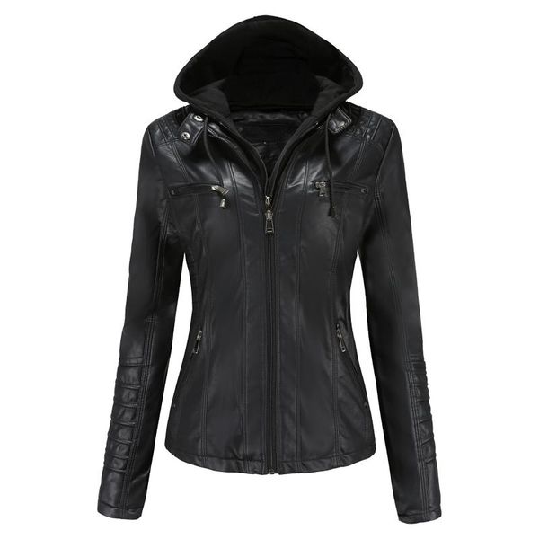 women's leather & faux jacket autumn winter coat streetwear pu jackets motorcycle biker outerwear hooded fashion female coats fl009, Black
women's leather & faux jacket autumn winter coat streetwear pu jackets motorcycle biker outerwear hooded fashion female coats fl009, Black