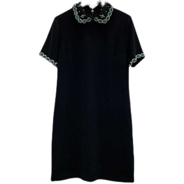 est summer women's peter pan collar retro diamond beading solid loose cotton mini dress 210526, Black;gray
est summer women's peter pan collar retro diamond beading solid loose cotton mini dress 210526, Black;gray