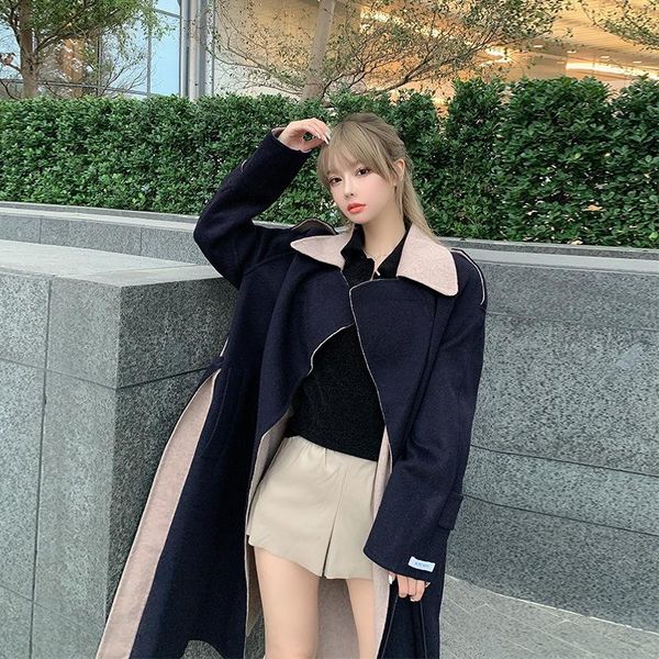 women's wool & blends 21 autumn and winter style hepburn mid-length contrast color temperament double-sided woolen coat women, Black
women's wool & blends 21 autumn and winter style hepburn mid-length contrast color temperament double-sided woolen coat women, Black