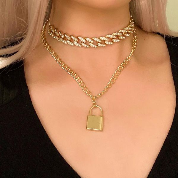 lacteo 2021 trendy fashion gothic lock pendant necklace for women steampunk adjustable shiny rhinestone chain choker necklace, Silver
lacteo 2021 trendy fashion gothic lock pendant necklace for women steampunk adjustable shiny rhinestone chain choker necklace, Silver