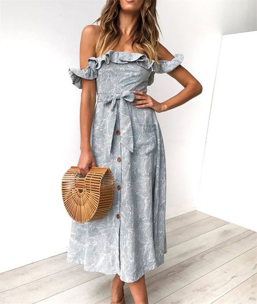 2021 New Summer Sexy Off Shoulder Ruffle Beach Women Elegant Button Sash Female Casual Vestidos Robe Party 2KT5, Black;gray
2021 New Summer Sexy Off Shoulder Ruffle Beach Women Elegant Button Sash Female Casual Vestidos Robe Party 2KT5, Black;gray